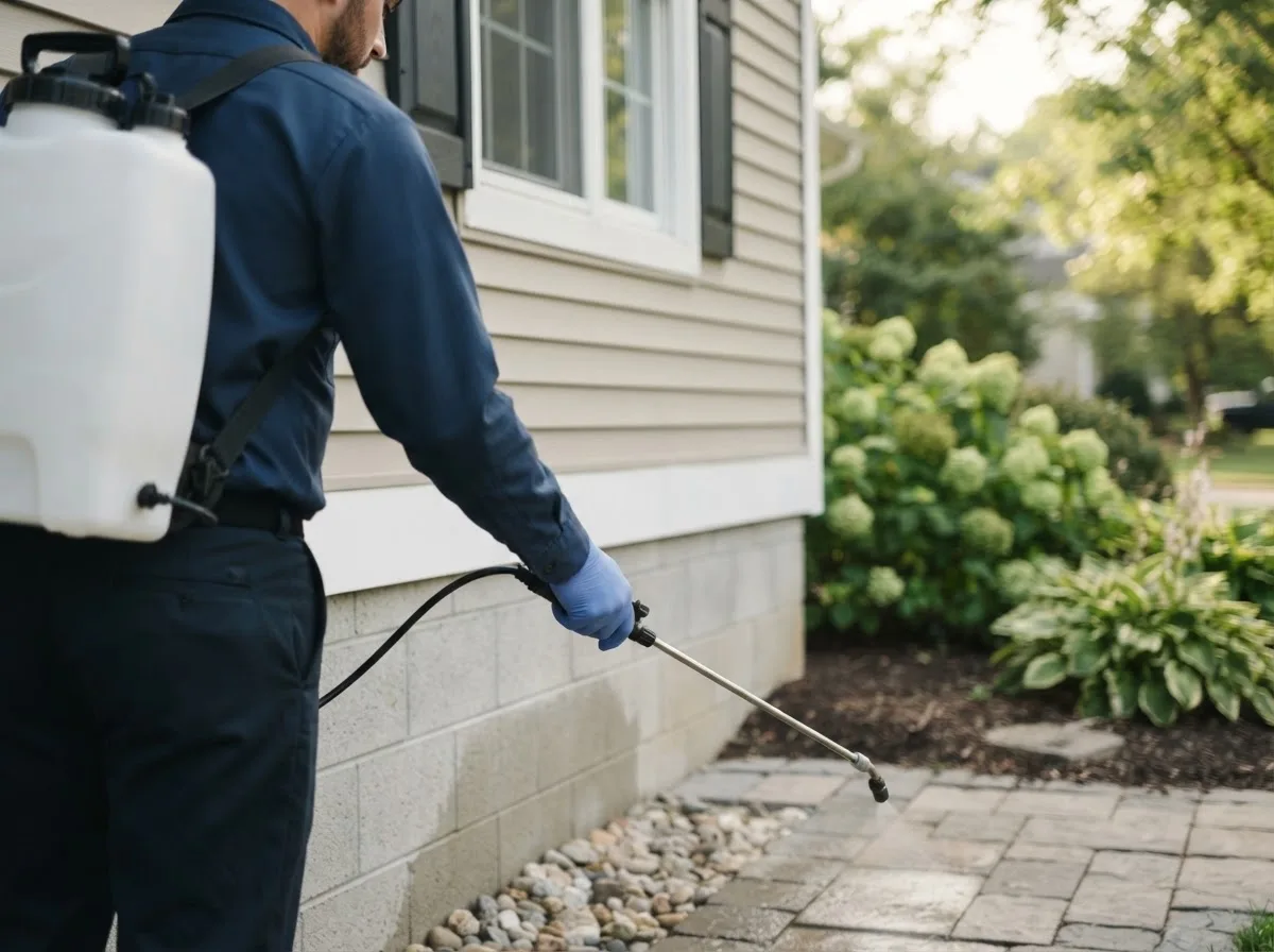 Pest control technician inspecting a home in Sherman, IL